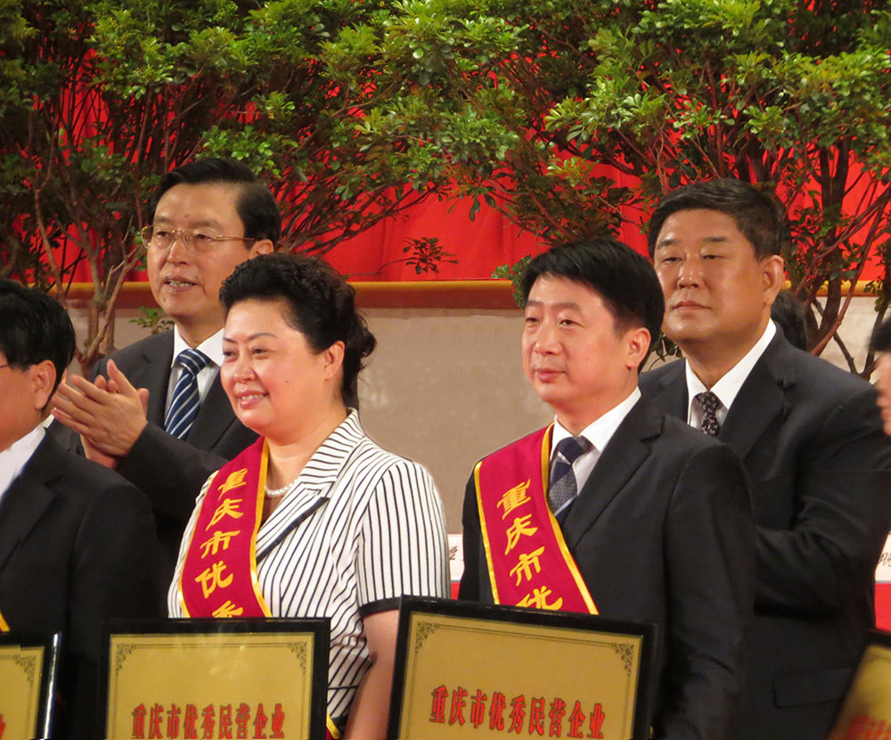 1.2012年时任重庆市委书记张德江为公司颁发“重庆市优秀民营企业”奖牌.jpg