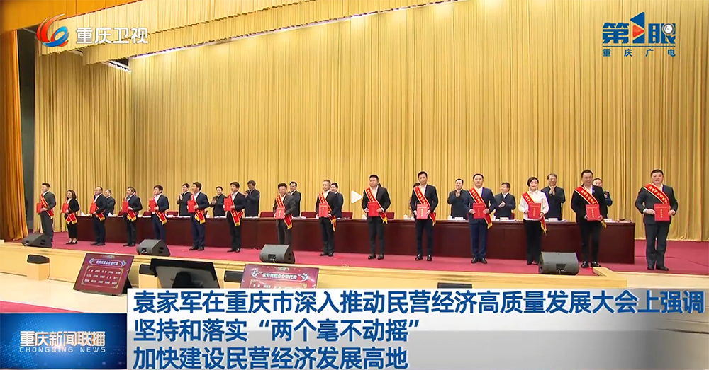 重庆市人大主任王炯为董事长洪敏颁发“重庆市优秀民营企业家”荣誉称号