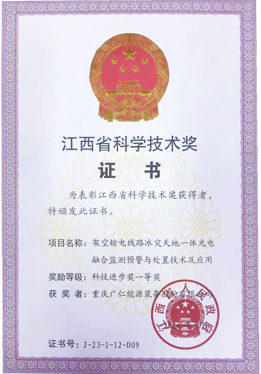 架空输电线路冰灾天地一体光电融合监测预警与处置技术及应用科技进步奖一等奖